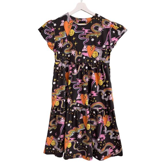 Nooworks Frida Better Days Days Dress Medium Short Sleeve Midi Black Colorful - Picture 1 of 4